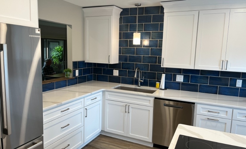 Bright and Bold: Ann Arbor Kitchen Makeover with a Blue Whimsy Backsplash Kitchen near Ann Arbor Michigan